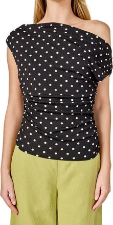 endless rose Polka Dot One-Shoulder Top in Black/White at Nordstrom, Size X-Small