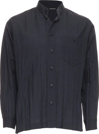 Issey Miyake MEN black accordian plisse pleated button down shirt Sz1 S