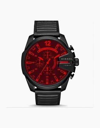 Diesel Mens Diesel DZ4460 Mega Chief Chronograph Quartz Red Dial Mens Watch - Black