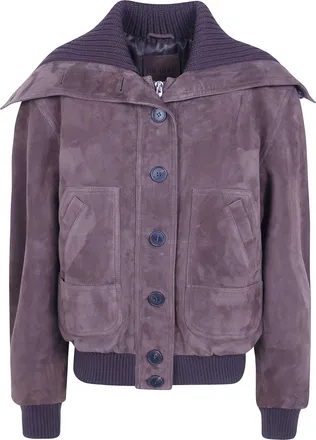 The Attico Jacket Hooded Suede Bomber