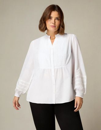 Live Unlimited London Womens White Pintuck Blouse - Size: 12