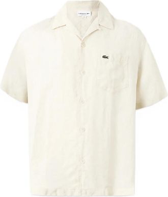 Lacoste Relaxed Fit Linnen Overhemd - Heren - Korte mouwen Overhemden - Beige - XL - Linnen - Overhemden