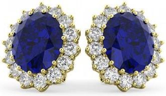 Allurez Oval Blue Sapphire & Diamond Accented Earrings 18k Yellow Gold (10.80ctw)
