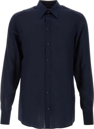 Dolce & Gabbana Silk Crepe De Chine Martini Shirt - Heren - Zakelijke Overhemden - Blauw - L - Overhemden
