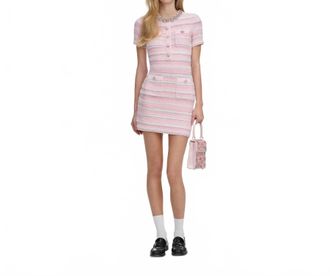 Self Portrait Textured Knit Mini Dress In Pink