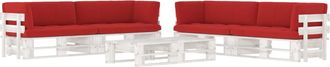 vidaXL Muebles De Pal&eacute;s 6 Pzas Y Cojines Madera Pino Impregnada Blanco Vidaxl