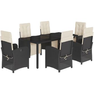 vidaXL Set De Comedor De Jard&iacute;n 7 Pzas Y Cojines Rat&aacute;n Sint&eacute;tico Negro Vidaxl
