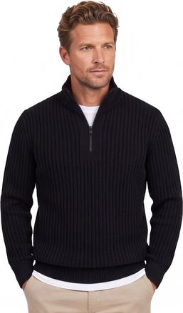 HUGO BOSS Boss Orange Trui Half Zip Zwart wol grof gebreid