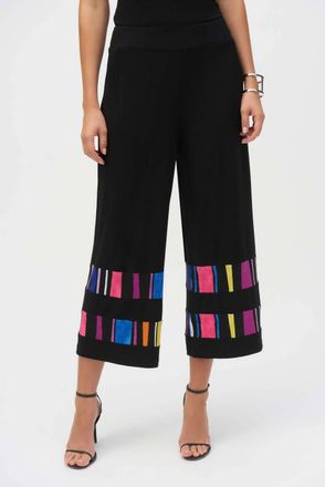 Joseph Ribkoff Cropped Striped Wide-Leg Trousers In Black/multi