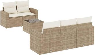 vidaXL Juego De Sof&aacute;s Jard&iacute;n Con Cojines 6 Pzas Rat&aacute;n Sint&eacute;tico Beige Vidaxl