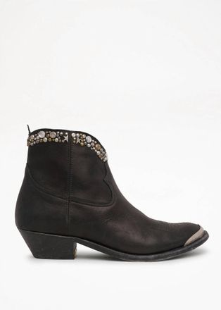 Golden Goose Womens Young Leather Western Ankle Boots In Black