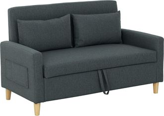 HOMCOM Homcom Sof&aacute; De 2 Plazas Tapizado En Lino Sint&eacute;tico Con 2 Almohadas Espacio De Almacenamiento Y Patas De Madera Carga 240 Kg 135x71x84 Cm Gris Oscuro