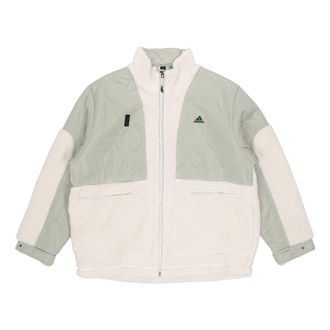 adidas Mens adidas Wj Mixboa Jkt Martial Arts Series Lambs Wool Splicing Stand Collar Sports Logo Jacket Creamy White H40244