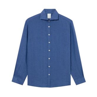 Brooks Brothers Slim Fit Linnen Spread Kraag Overhemd - Heren - Casual Overhemden - Blauw - L - Linnen - Overhemden