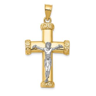 Diamond2Deal 14k Two-tone Gold Crucifix Pendant