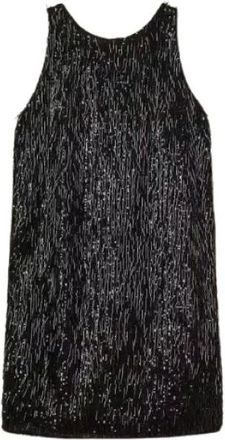 Twinset Abito corto con frange di paillettes - Dames - Feestkleedjes - Zwart - L - Polyester - Kleedjes