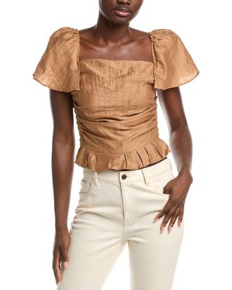 Maje Flutter Sleeve Linen-Blend Top