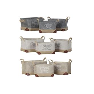 DKD Home Decor Juego De Cestas - 40 X 30 X 24 Cm - Gris Beige - Marr&oacute;n Claro - Poli&eacute;ster