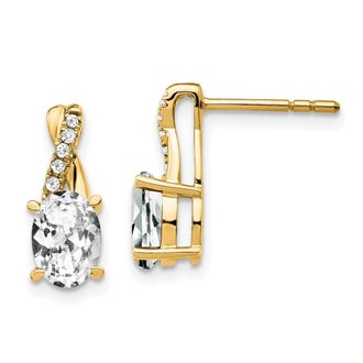 Diamond2Deal 14k Yellow Gold White Topaz and Diamond Earrings