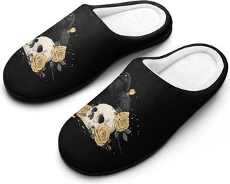 Generic Crow Skull Rose Mens Slippers Comfortable And Non-slip Cotton Slipper Shoe for House