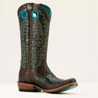 Ariat Womens Futurity Boon Leather Croc Print Western Boot In Brown