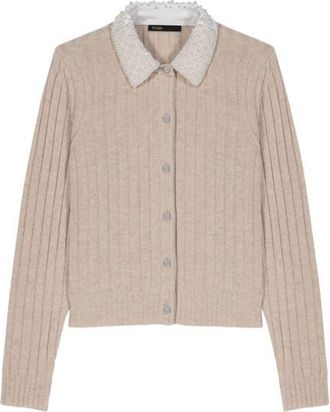 Maje Cardigan with removable bead collar in Beige at Nordstrom, Size X-Small