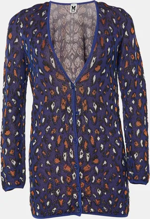M Missoni Purple Patterned Cotton Knit V-Neck Cardigan