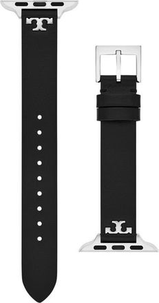 Tory Burch The T Leather 14mm Apple Watch Watchband in Black at Nordstrom