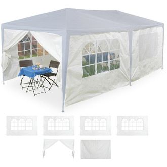 Relaxdays Laterales Carpa 3x6m, Set De 6, 2x3m, Impermeables, Ventanas Y Puerta, Paredes P&eacute;rgola Cierre Contacto, Blanco - Relaxdays