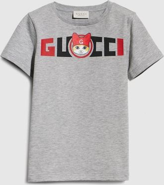 Gucci Kids - Cotton T-shirt With Print, Size 10 years, Grey