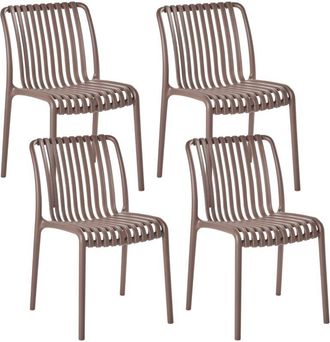 Beliani Set of 4 Dining Chairs Brown Plastic Indoor Outdoor Stacking Garden without Armrests Minimalistic Style ARICCIA