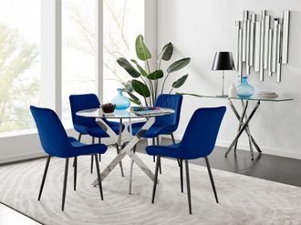 Furniturebox Novara 100cm Round Dining Table & 4 Pesaro Black Leg Chairs in Navy