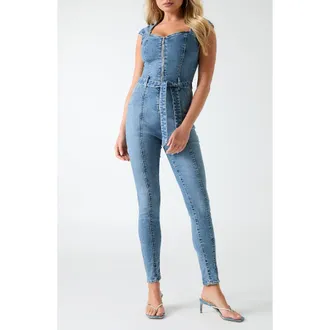 Guess Cassidy Tie Waist Denim Jumpsuit at Nordstrom, Size X-Small X 29