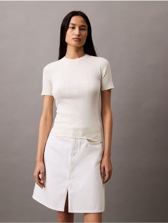 Calvin Klein Jeans Calvin Klein Womens Variegated Rib Slim T-Shirt - White - XS