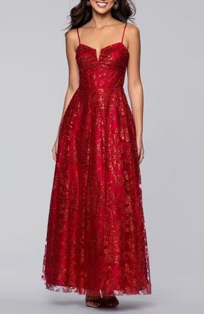 Blondie Nites Glitter Sequin Corset Gown in Red at Nordstrom, Size 15