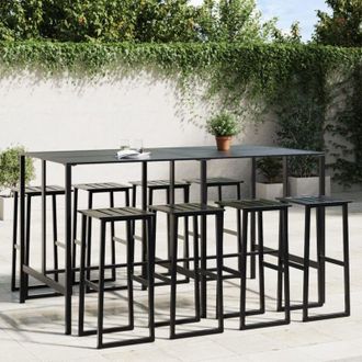 vidaXL Juego De Mesa Alta Y Taburetes De Jard&iacute;n 9 Piezas Acero Negro Vidaxl