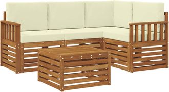 vidaXL Conjunto De Sof&aacute;s De Exterior 5 Uds. Natural Y Crema Poli&eacute;ster Vidaxl