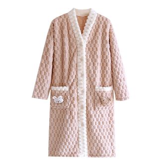 Generic Dressing Gowns for Women UK Flannel Fleece Bathrobes Thicken Ladies Nightdress Warm and Cosy Nightwear Solid Color Housecoat with Pockets Button Loung