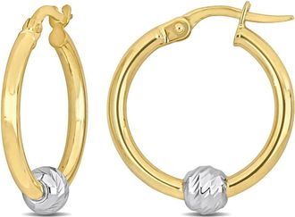 Amour 21mm Hoop Earrings with Ball In 2-Tone Yellow and White 14K Gold