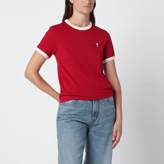Ami T-shirt Ami de Caur rosso rubino in cotone
