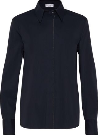 Brunello Cucinelli Monili-chain poplin shirt - women - Elastane/Polyamide/Cotton - S - Blue