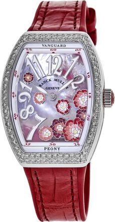 Franck Muller Vanguard Limited Edition Lady Peony Color Dreams 32mm Mother of Pearl Dial Leather Strap Womens Watch V 32 QZ MOP RG D 1R AC RG