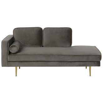 Beliani Beliani - Chaise Longue Tapizado En Terciopelo Gris Pardo Versi&oacute;n Izquierda Patas De Metal Dise&ntilde;o Moderno Miramas