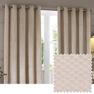 Riva Paoletti Neptune Fully Lined Velvet Eyelet Curtain Pair in Beige | Size: 229 cm width x 183 cm drop