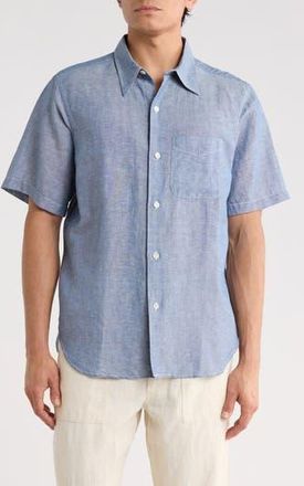 Buck Mason Breeze Short Sleeve Linen & Cotton Button-Up Shirt in Chambray at Nordstrom Rack, Size Medium