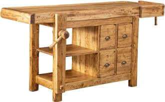Biscottini International Biscottini - Banco De Trabajo Estilo Country De Madera Maciza De Tilo Acabado Con Efecto Natural