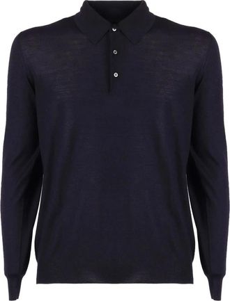 Fedeli Superfijn Wollen Poloshirt - Heren - Ronde hals truien - Blauw - XL - Wol - Truien & Vesten
