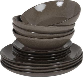 Maisons du monde Vajilla de 12piezas de cer&aacute;mica verde