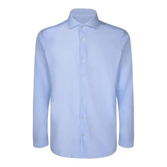 Dell'Oglio Blauwe Twill Overhemd voor Mannen - Heren - Casual Overhemden - Blauw - M - Overhemden