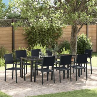 Berkfield Home 9 Piece Garden Dining Set Black Poly Rattan